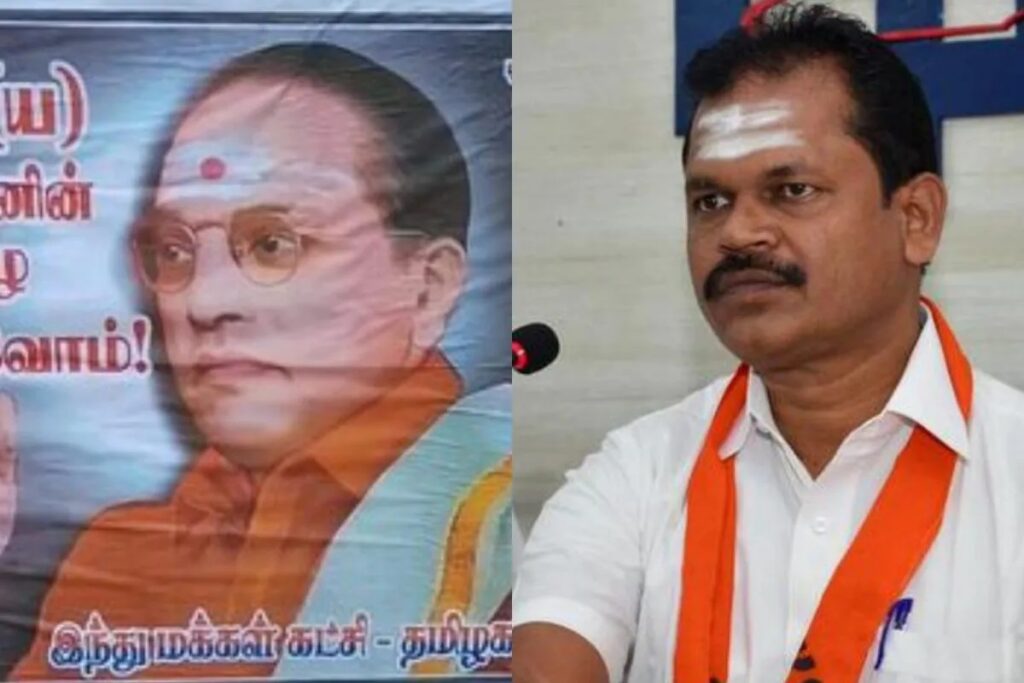 அம்பேத்கருக்கு  காவி அணிவித்தா கோபம் வருது “நீங்க மட்டும் சாதி கூண்டில் வைக்கலாம்”? அர்ஜுன் சம்பத் ஆவேசம்!!