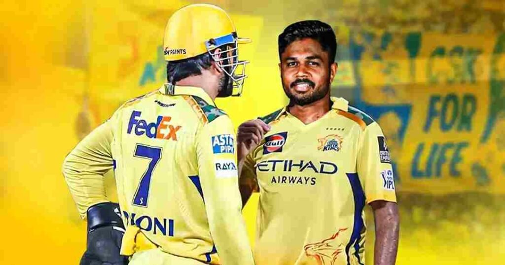 dhoni sanju samson 11zon தோனியை விட 4 மடங்கு அதிக சம்பளம்!. RR கேப்டனுக்கு வலைவீசும் CSK?. உண்மை என்ன?.