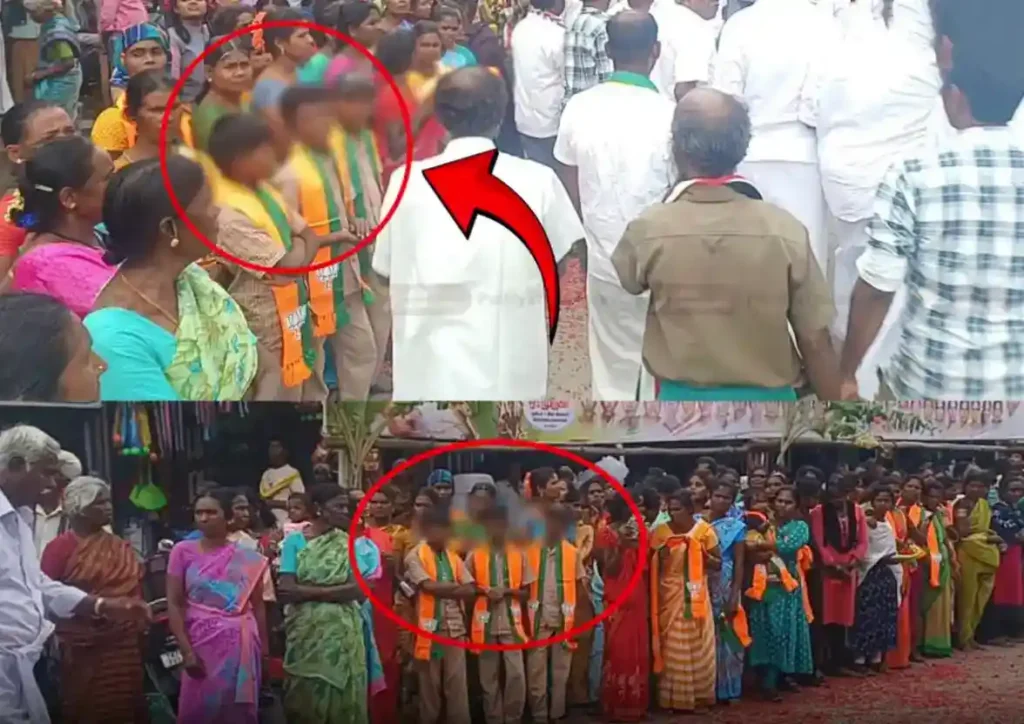 bjp flag eps 2025 அதிர்ச்சி..! எடப்பாடி பழனிசாமியை வரவேற்க கழுத்தில் பாஜக துண்டு அணிந்து நிற்கவைக்கப்பட்ட பள்ளி மாணவர்கள்…!