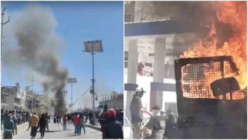 Breaking : 4 பேர் பலி.. 50க்கும் மேற்பட்டோர் காயம்..! வன்முறையாக மாறிய போராட்டம்.. பற்றி எரியும் லடாக்!