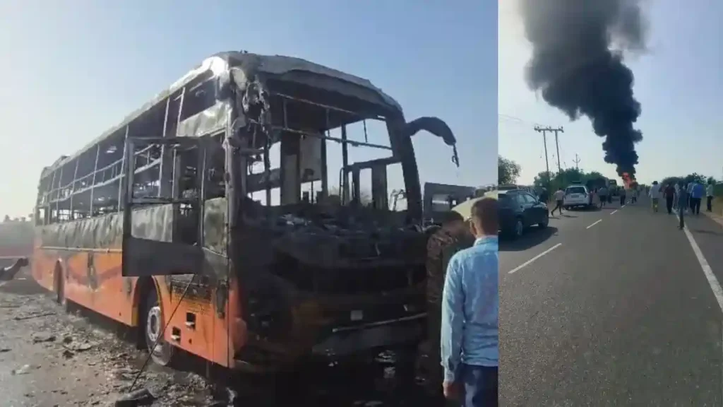 jaisalmer bus fire 1760439912 1 ஓடும் பேருந்து தீப்பிடித்து எரிந்து பயங்கர விபத்து.. பலர் உயிரிழந்திருக்கலாம் என அச்சம்.!