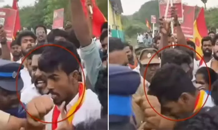 போலீஸ் அதிகாரியின் கையை கடித்த தவெக தொண்டர்.. 4 பேர் அதிரடி கைது.. நள்ளிரவில் பரபரப்பு..!