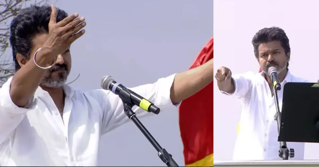 கம்பத்தில் ஏறிய தவெக தொண்டன்.. பேச்சை நிறுத்திவிட்டு டென்ஷனான விஜய்..! அடுத்து சொன்ன வார்த்தையால் அதிர்ந்த அரங்கம்..