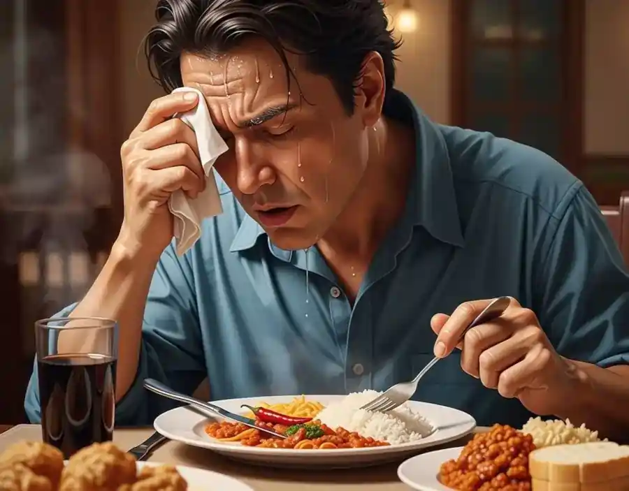 sweat after eating