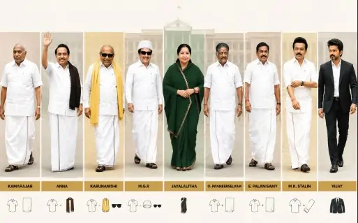 கருணாநிதியின் மஞ்சள் துண்டு.. MGR-ன் தொப்பி.. விஜயின் கருப்பு கோட்.. தமிழக முதலமைச்சர்களின் ஆடை பின்னணி ஒரு பார்வை..!