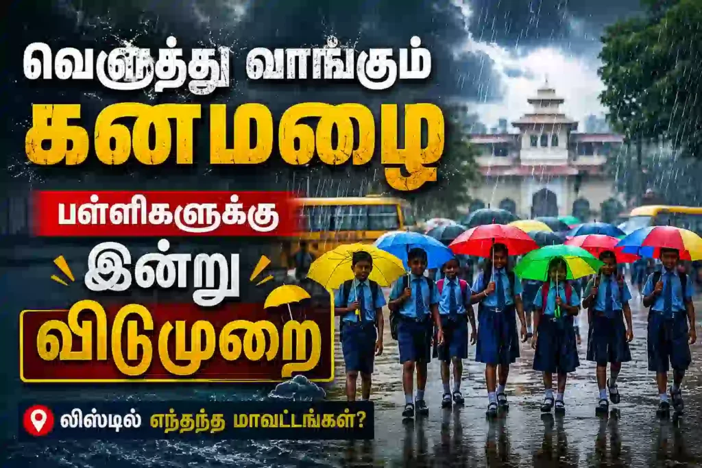 தமிழகத்தில் வெளுத்து வாங்கப்போகும் கனமழை! பள்ளி, கல்லூரிகளுக்கு இன்று விடுமுறை! எந்தெந்த மாவட்டங்கள் தெரியுமா?